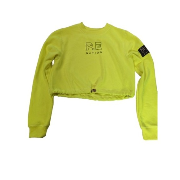 P.E Nation Tops - KITH x P.E NATION Cropped Sweatshirt Neon Lime Yellow Logo XS Athleisure Kithmas